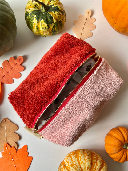 Handmade Vintage Towel Make Up Bag in Red and Pink