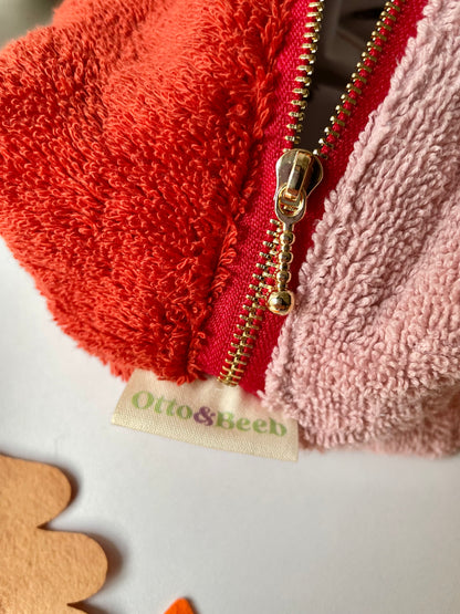 Handmade Vintage Towel Make Up Bag in Red and Pink