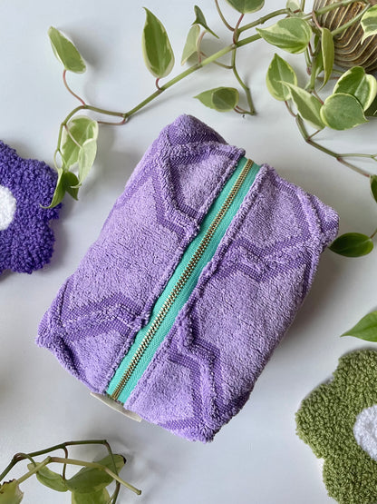 Handmade Vintage Towel Make Up Bag in Purple