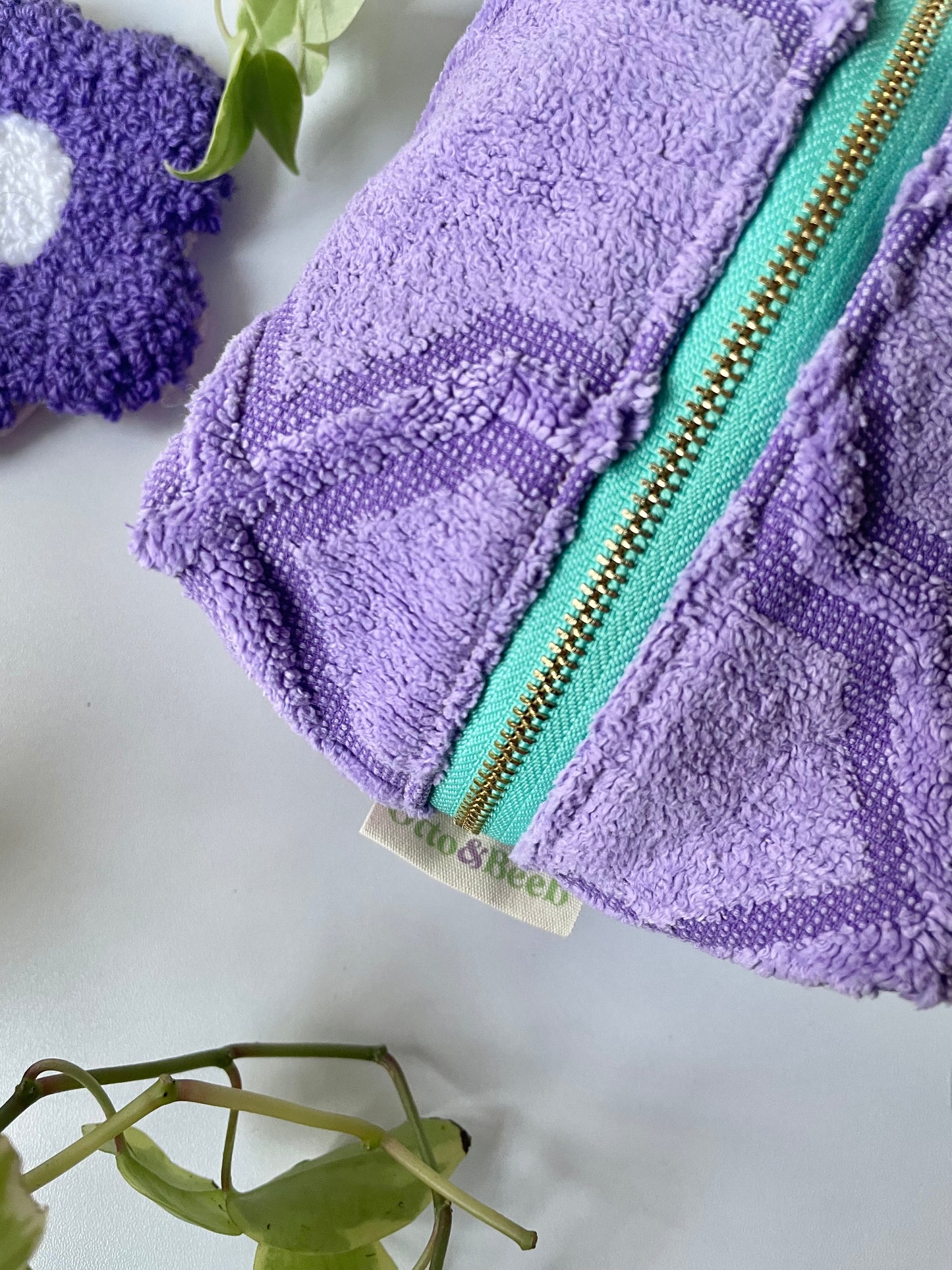 Handmade Vintage Towel Make Up Bag in Purple