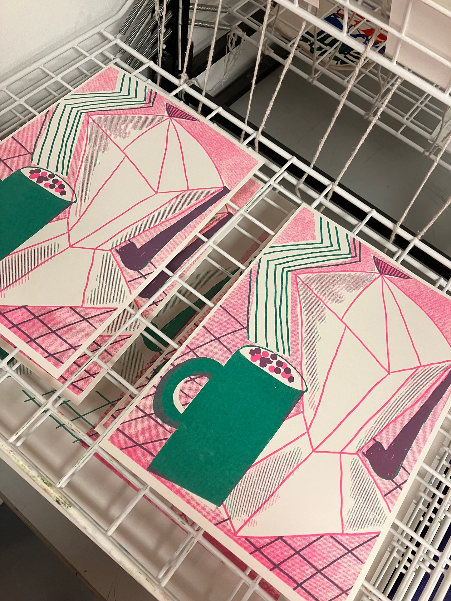 Morning Coffee Screen Print (Pink and Green)