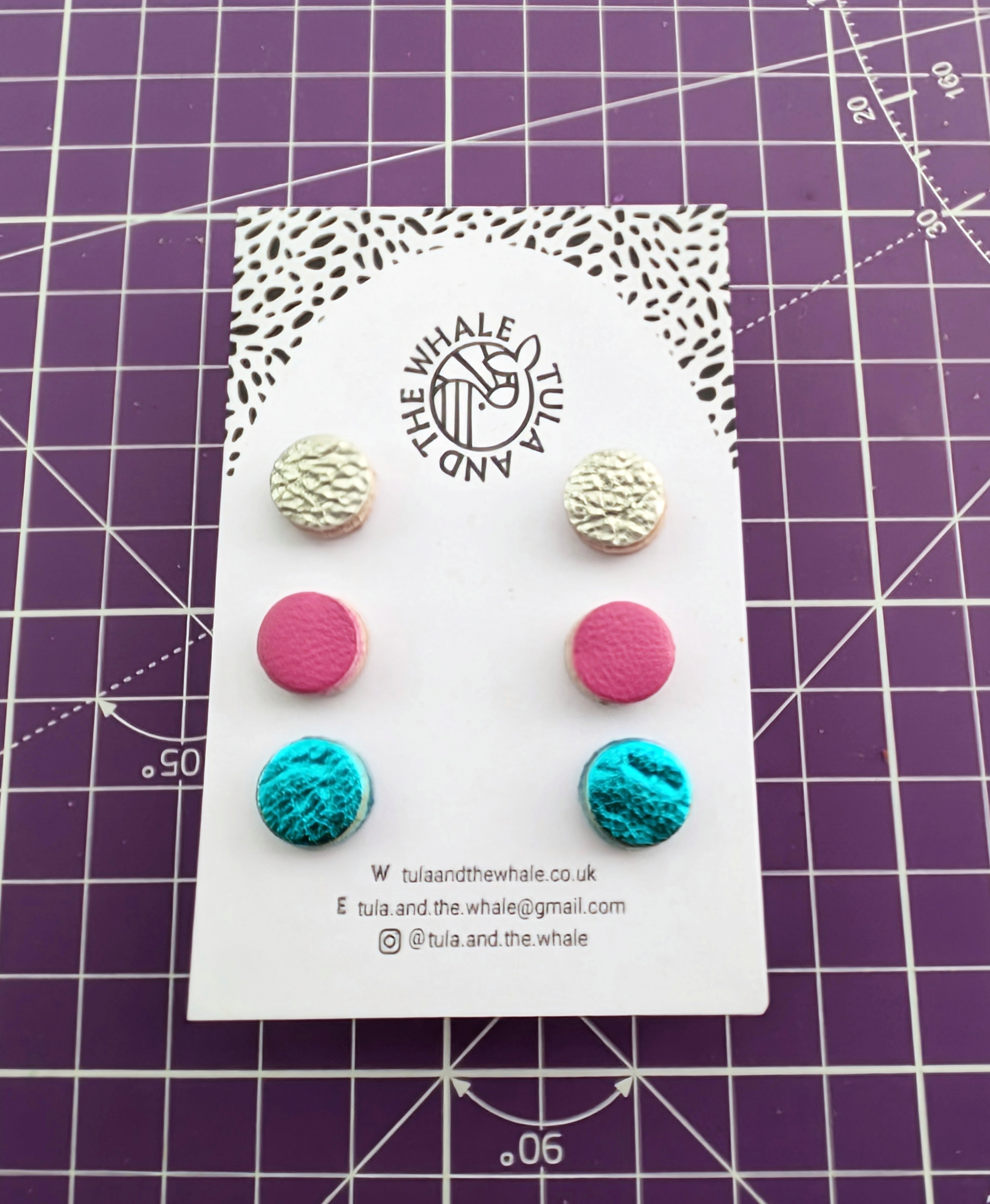 Mini Stud Set - Blue, silver and Pink