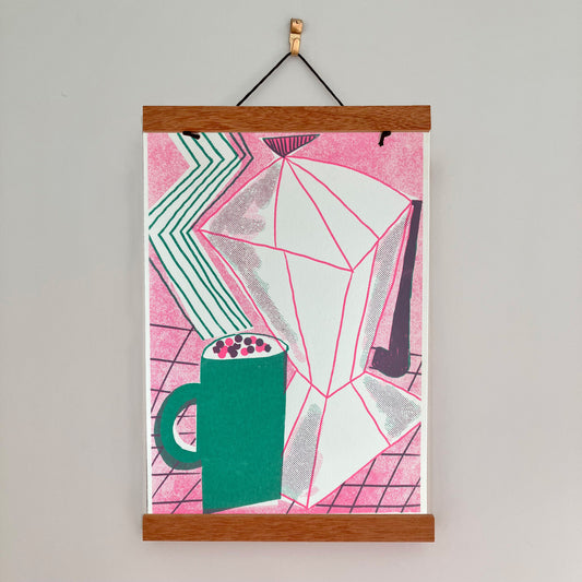 Morning Coffee Screen Print (Pink and Green)
