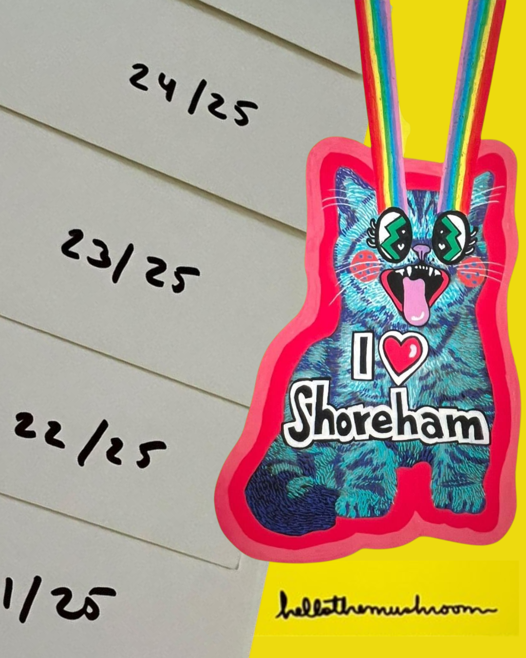 Paste Up 'I LOVE SHOREHAM' Kitty. Yellow Print Version
