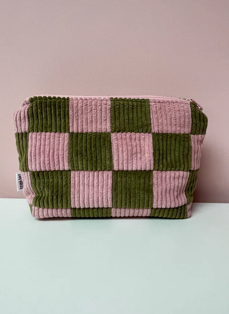Pink & Green Checkerboard Large Pouch