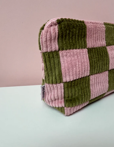 Pink & Green Checkerboard Large Pouch