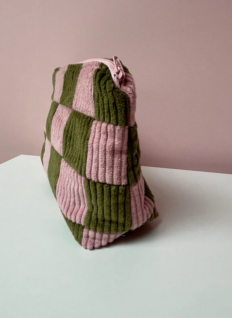 Pink & Green Checkerboard Large Pouch