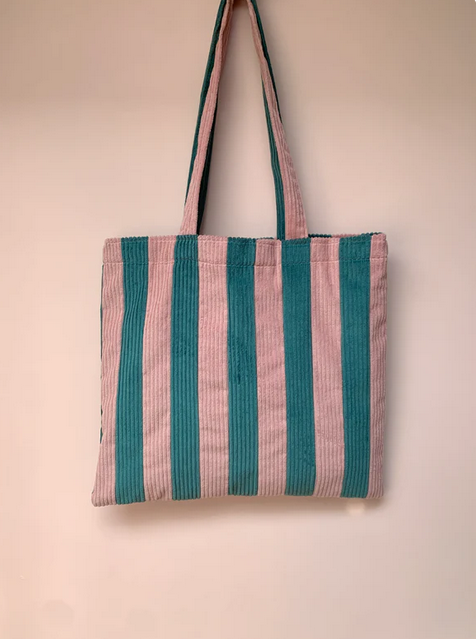 Pink & Seafoam Stripe Tote