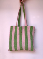 Pink & Green Stripe Tote