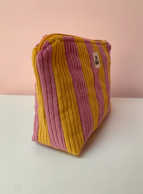 Dusty Pink & Mustard Stripe Large Pouch