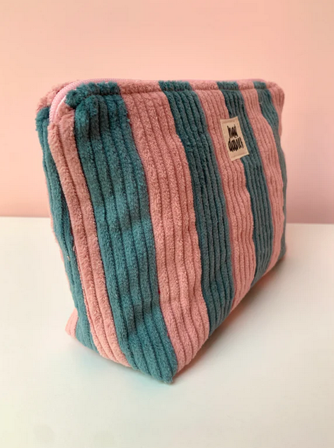 Pink & Seafoam Stripe Large Pouch