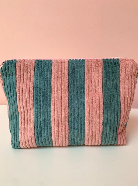 Pink & Seafoam Stripe Large Pouch