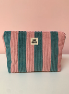 Pink & Seafoam Stripe Large Pouch