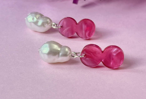 Double Disc Raspberry Pink Pearl Drop