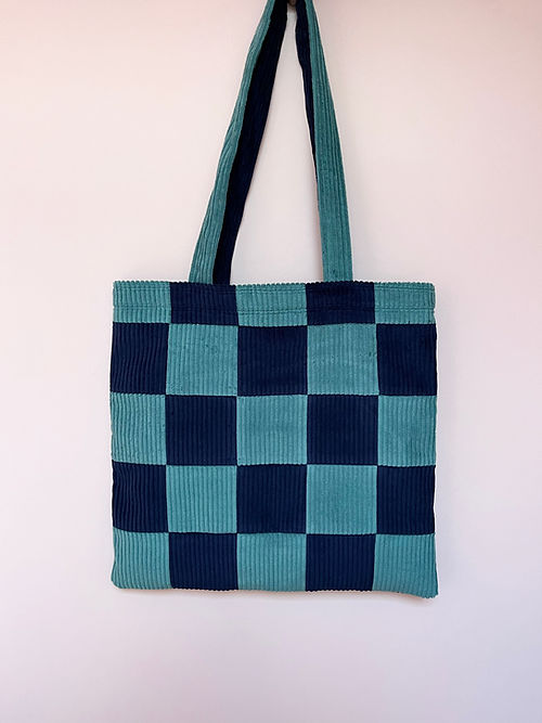 Seafoam & Navy Checkerboard Tote-Neighbourhood Store 