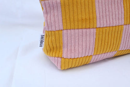 Pink & Mustard Checkerboard Large Pouch