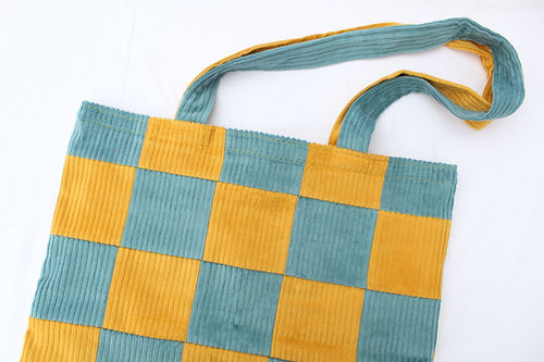 Mustard & Seafoam Checkerboard Tote