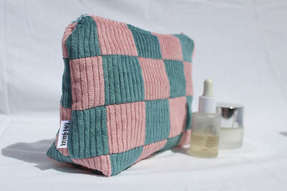 Pink & Seafoam Checkerboard Large Pouch
