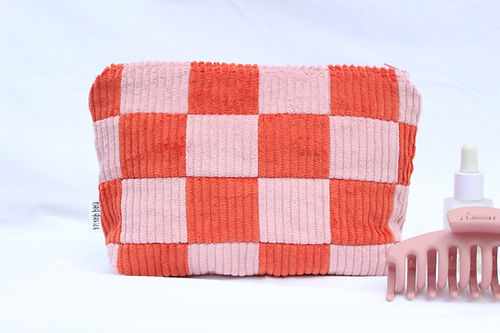 Pink & Orange Checkerboard Large Pouch