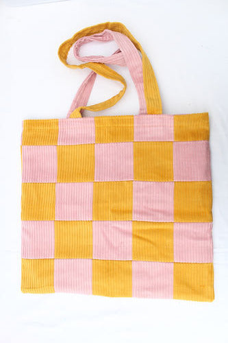 Pink & Mustard Checkerboard Tote-Neighbourhood Store 
