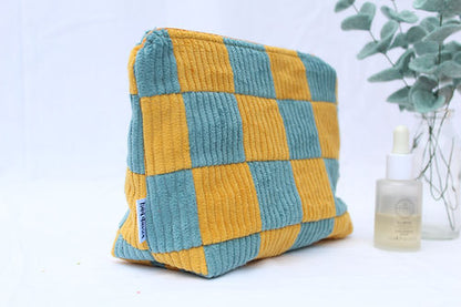 Mustard & Seafoam Checkerboard Large Pouch