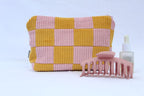 Pink & Mustard Checkerboard Large Pouch-Neighbourhood Store 