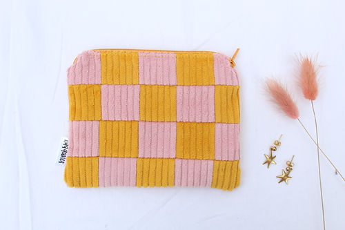 Pink & Mustard Checkerboard Small Pouch