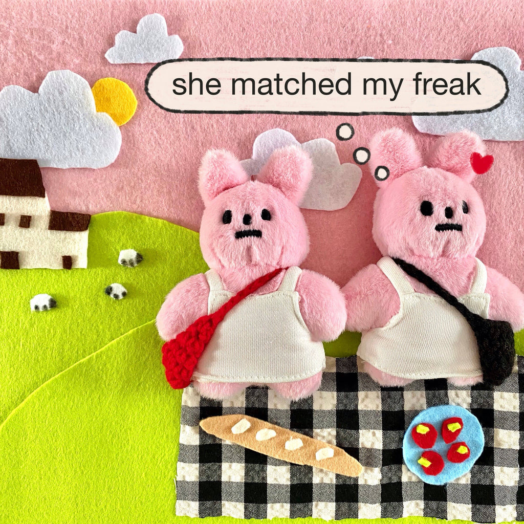 Pink Rabbit Plushie Keyring : Black Bag