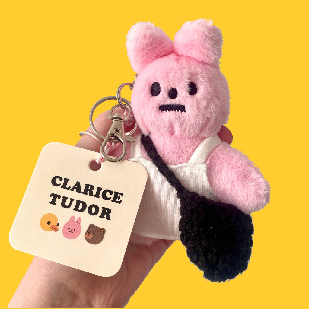 Pink Rabbit Plushie Keyring : Black Bag