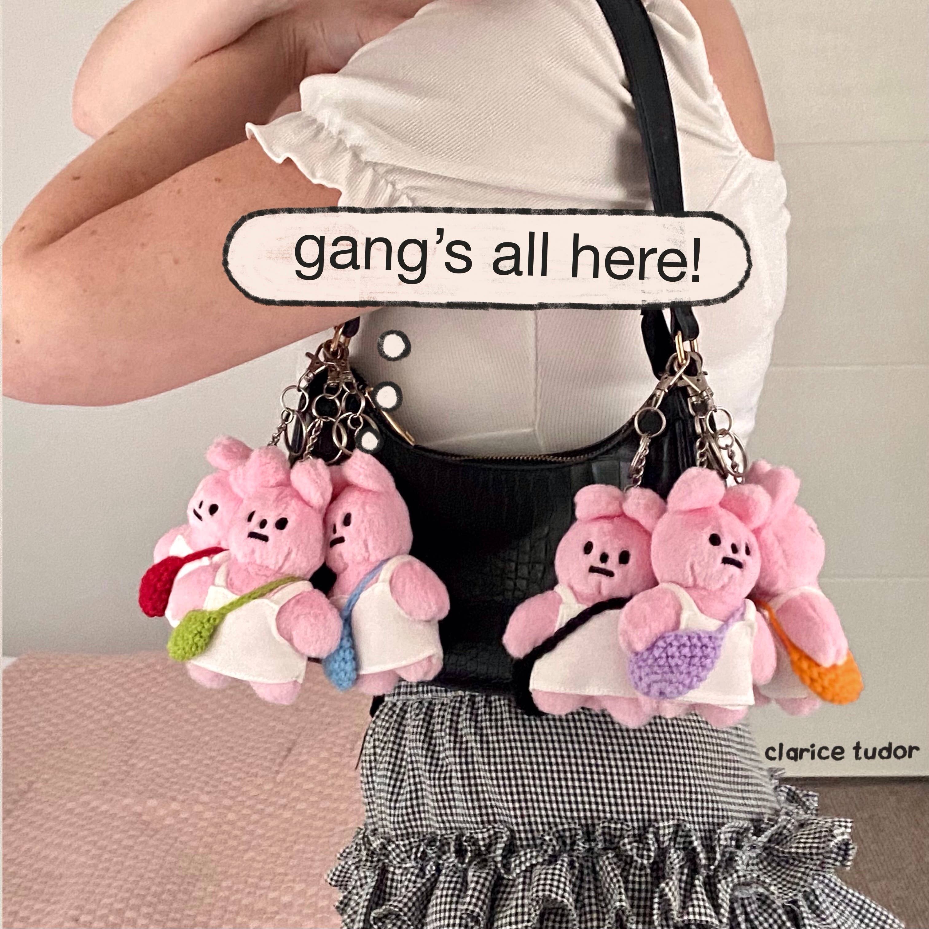 Pink Rabbit Plushie Keyring : Black Bag