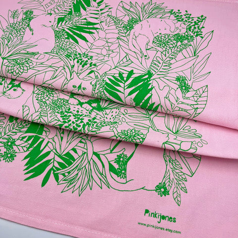 Screenprinted Cat Tea Towel - Various Colourways