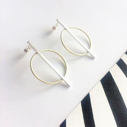 Brass + Silver Geometric Earrings