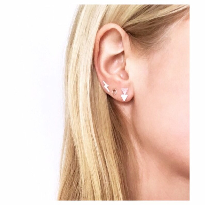 Silver lightning bolts studs earrings