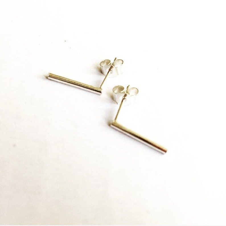 Small silver bar ear climbers earrings