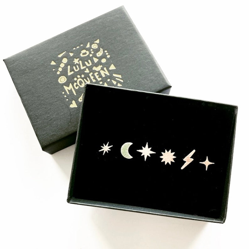 Celestial Silver Stud Earrings Set