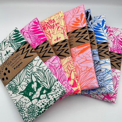 Screenprinted Cat Tea Towel - Various Colourways