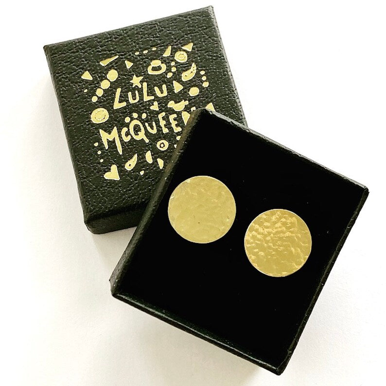 Large Hammered brass disc studs