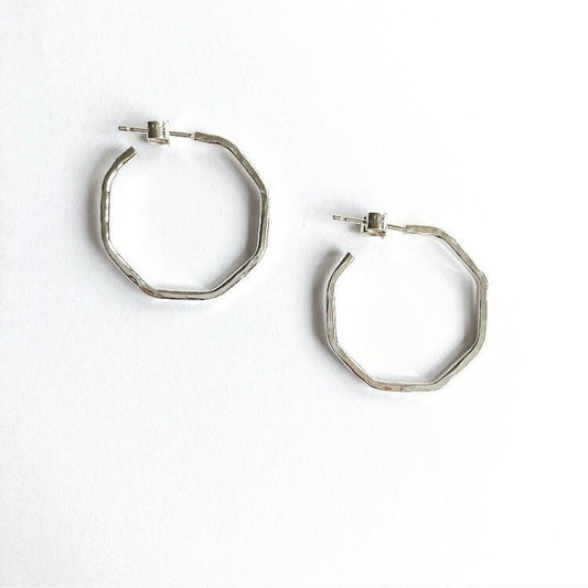 Small octagonal Silver hoops