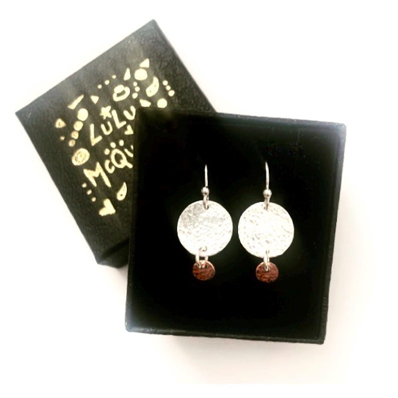 Sterling silver & copper circle dangle earrings