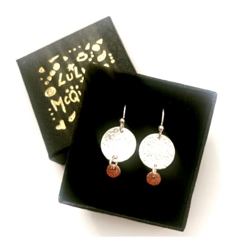 Sterling silver & copper circle dangle earrings