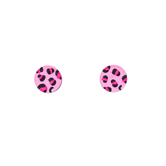 Mini Leopard Print Circle Stud - Neon Pink & Purple