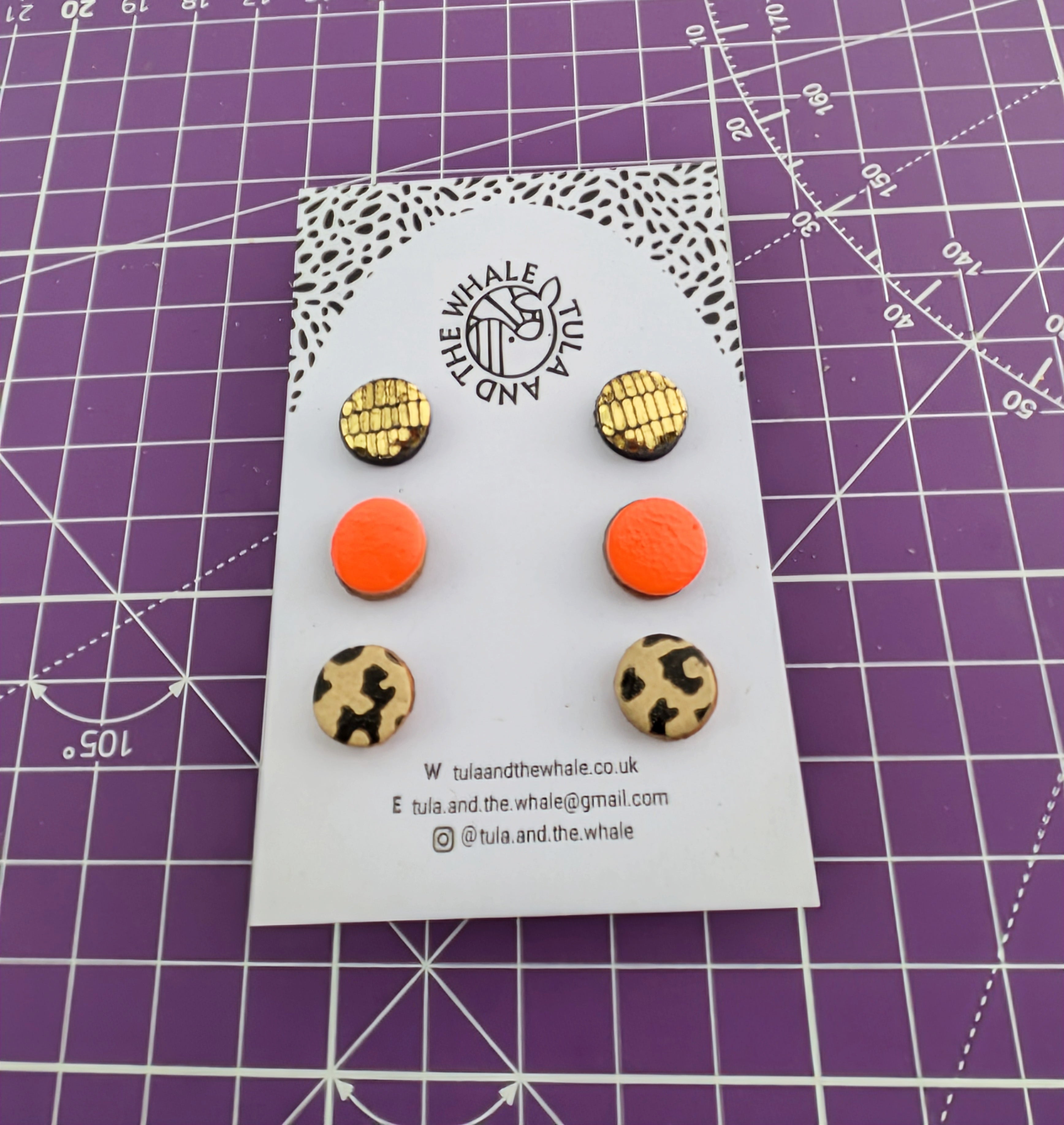 Mini Stud Set - Leopard, Gold and Orange