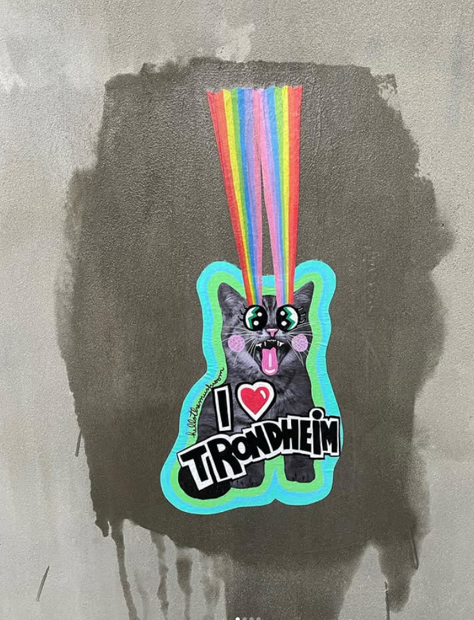 Cute shoreham kitty paste with rainbow heart and i love Trondheim text on gray background