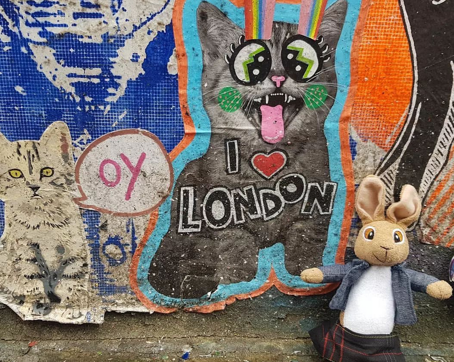 Cute Shoreham kitty paste plush in gray black fur with blue plaid shirt