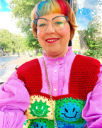 Multicolored smiley crochet purse chain with Shoreham kitty paste design