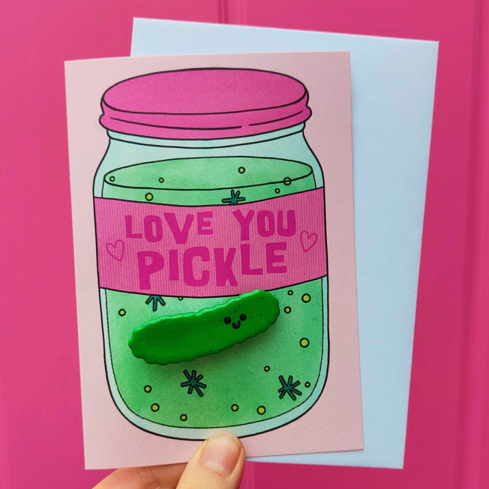 Love You Pickle Handmade Pin Badge Greetings Card