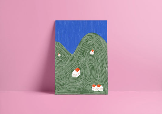 Little Houses In The Mountains Fine Art Print A4