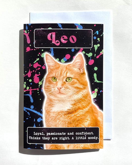 Leo Cat Star Sign Card