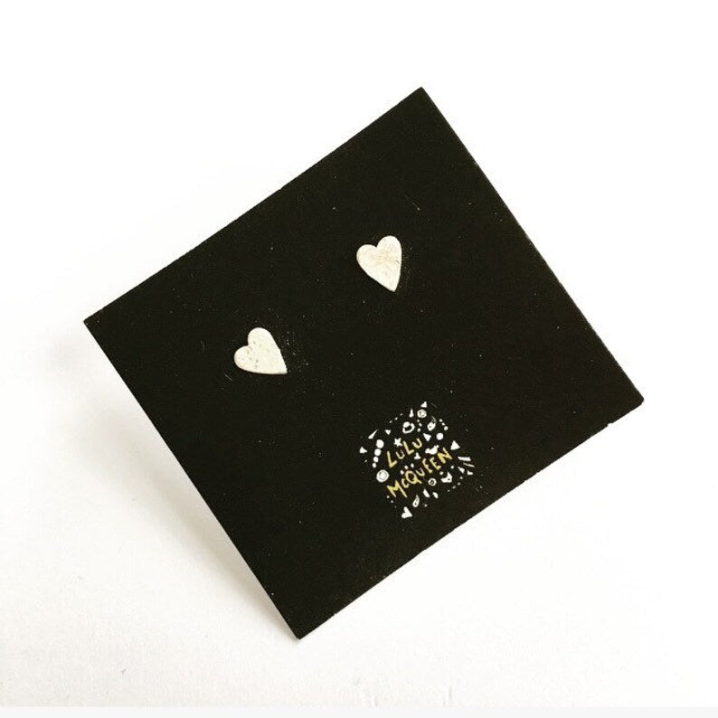 Tiny silver heart stud earrings-Neighbourhood Store 