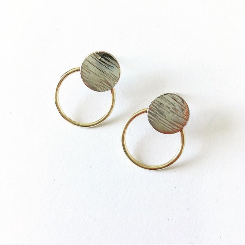 Modern small silver & brass stud hoops-Neighbourhood Store 